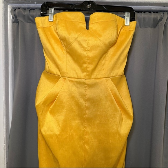 Badgley Mischka Strapless Yellow Cocktail Party Wedding Guest Dress Size - Picture 2 of 10